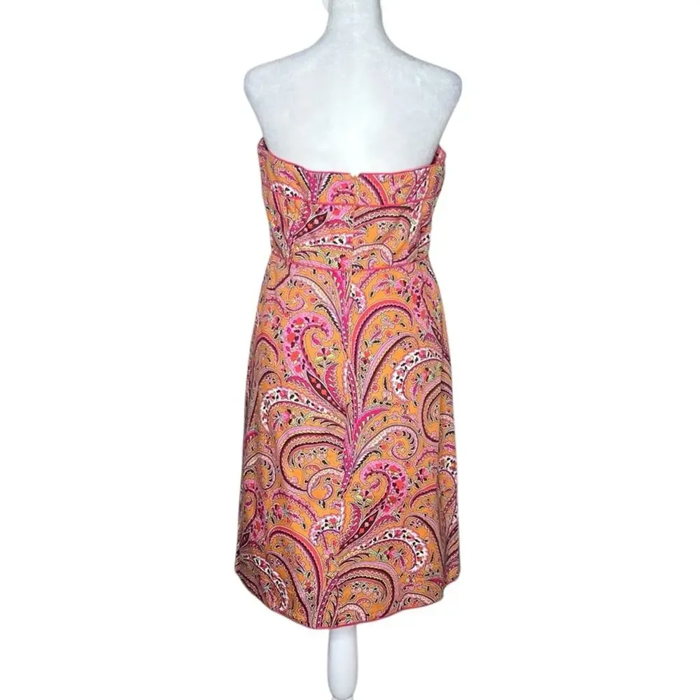 J. Crew Y2K Paisley Floral Dress 6 Strapless Cotton Empire Waist Preppy Coastal